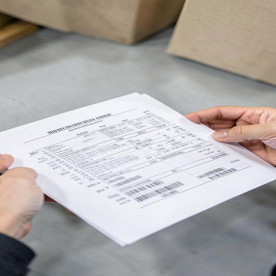 Buyer reviewing a liquidation pallet manifest with unit counts and barcode references