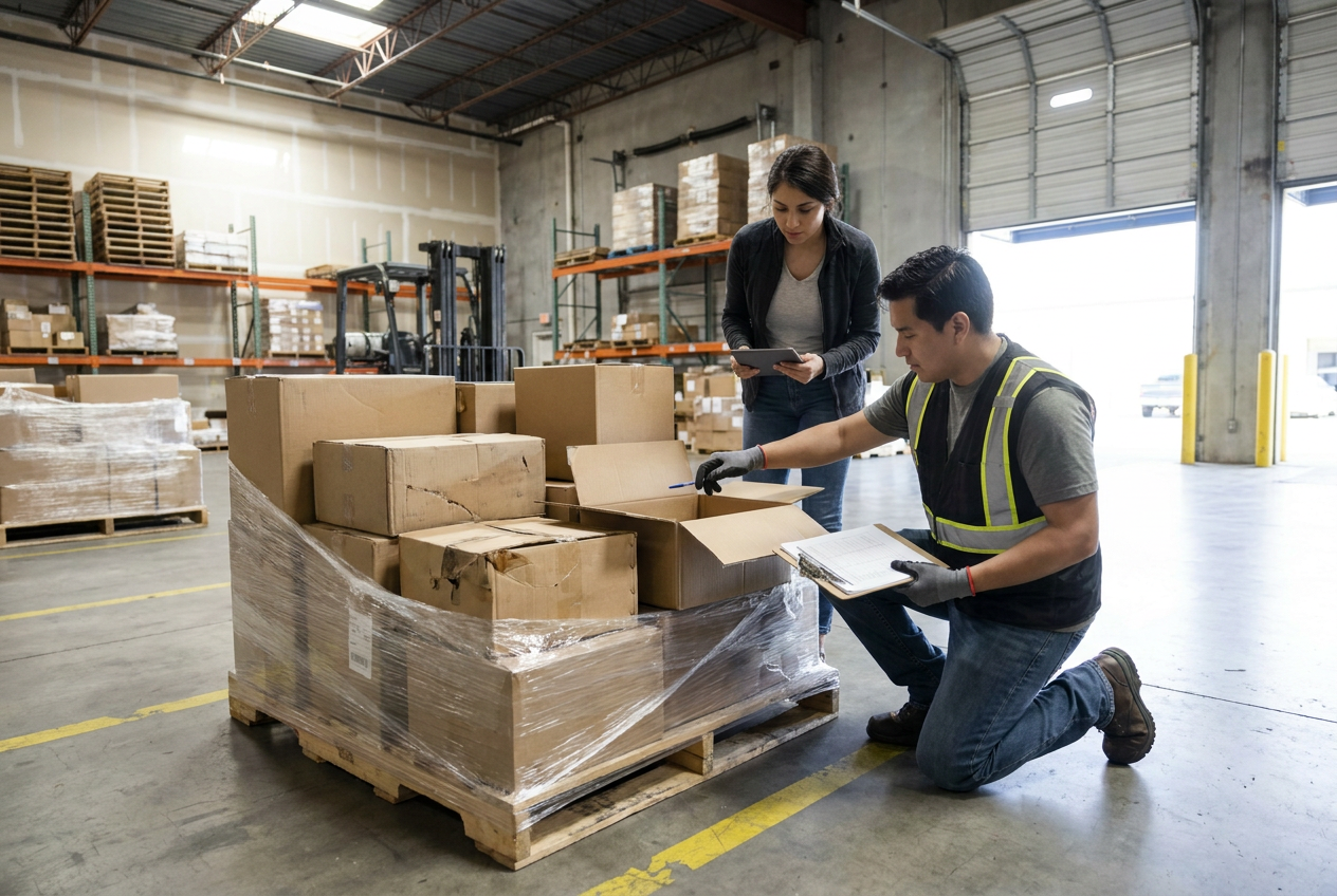 Are liquidation pallets legit? Liquidation pallet cartons arranged in a warehouse for supplier verification and inventory review