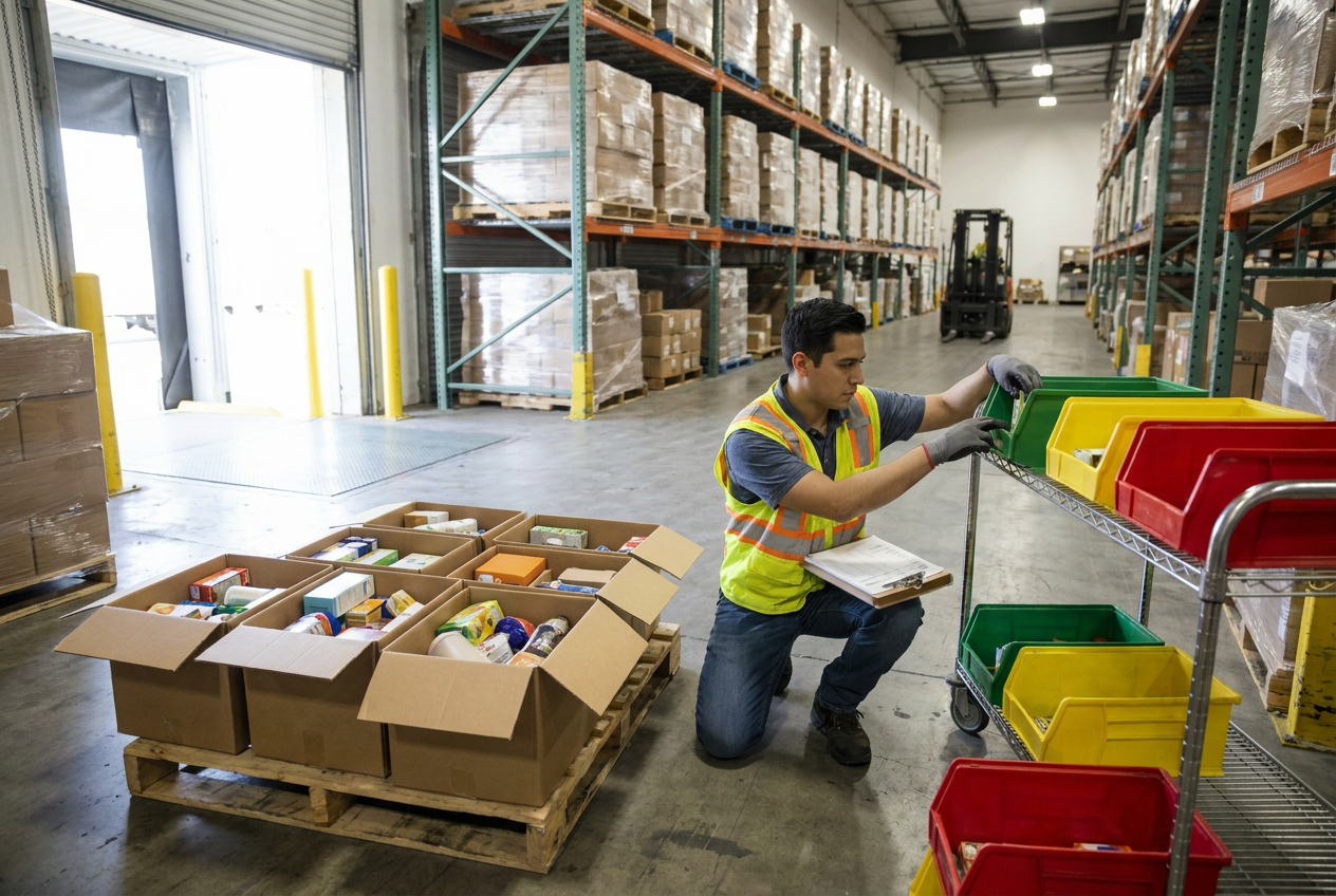 Case pack liquidation cartons arranged with inner packs and individual retail boxes for quantity comparison