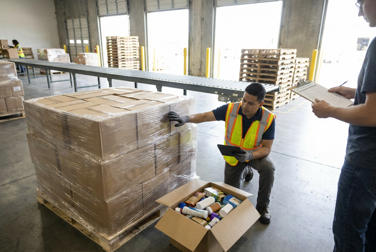 Compare inventory borrowing costs Reseller reviewing liquidation inventory financing paperwork beside a calculator and inventory notes