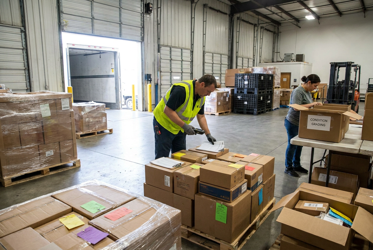 Measure warehouse space over time Warehouse pallet rows showing occupied storage space used to estimate liquidation inventory holding costs