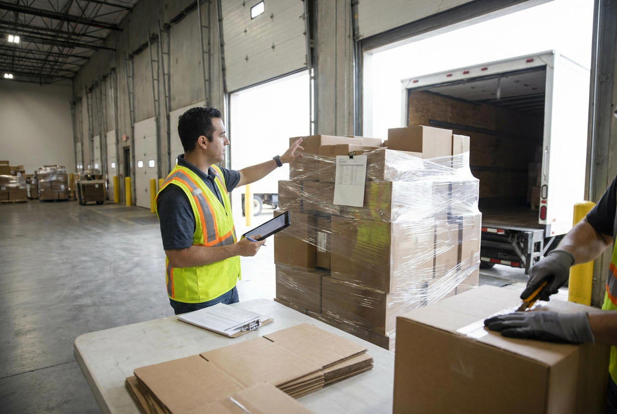 Receiving checklist and delivery paperwork used to document liquidation pallet counts and visible damage
