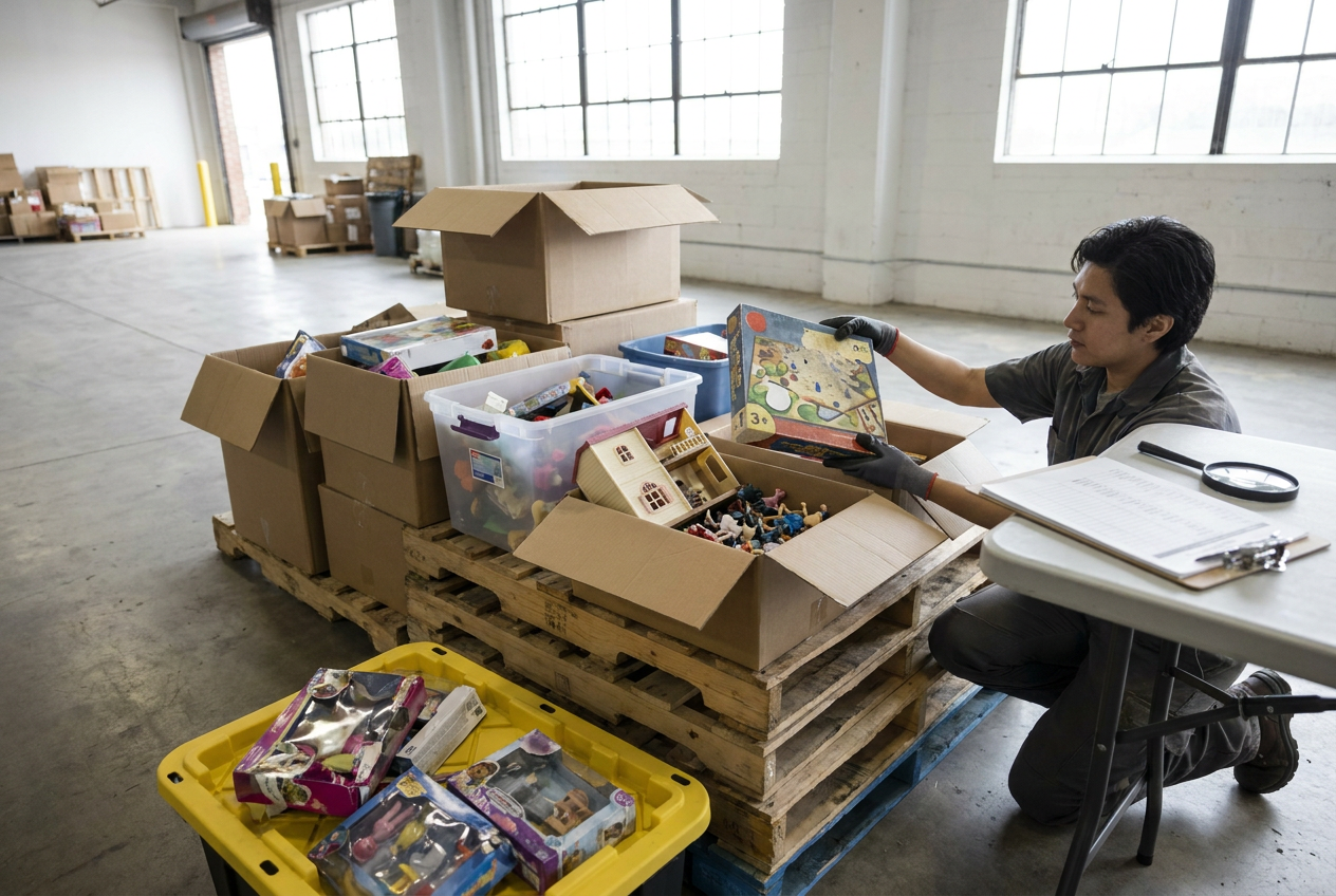 toy liquidation pallets: Completeness and Age-Label Checks — PalletCove Liquidation, Dallas, Texas