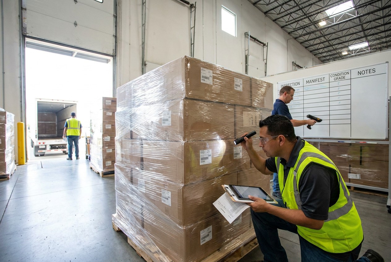 Truckload detention fees planning with a liquidation trailer positioned at a warehouse receiving dock