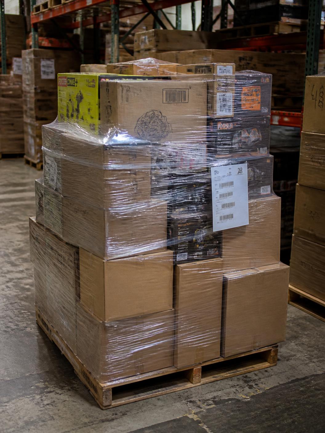 Liquidation pallet of Home Depot power tools graded for resale