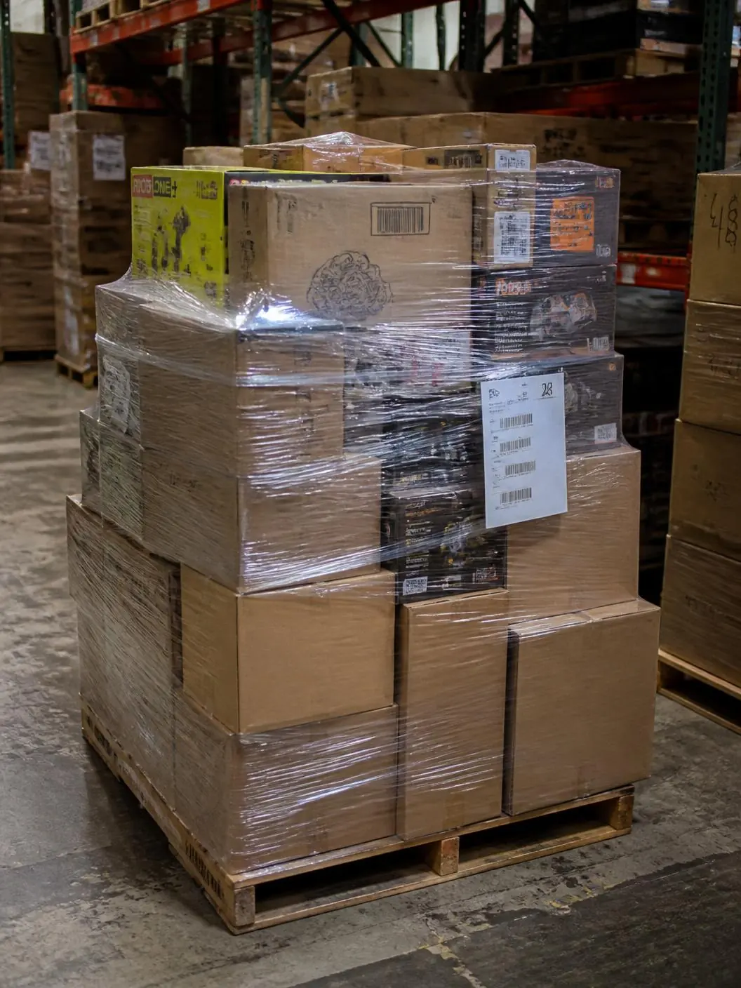 Liquidation pallet of Home Depot power tools graded for resale